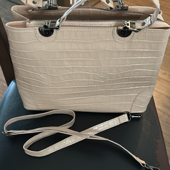 Firenze Croc Embossed Leather tote crossbody Tan - Picture 7 of 7